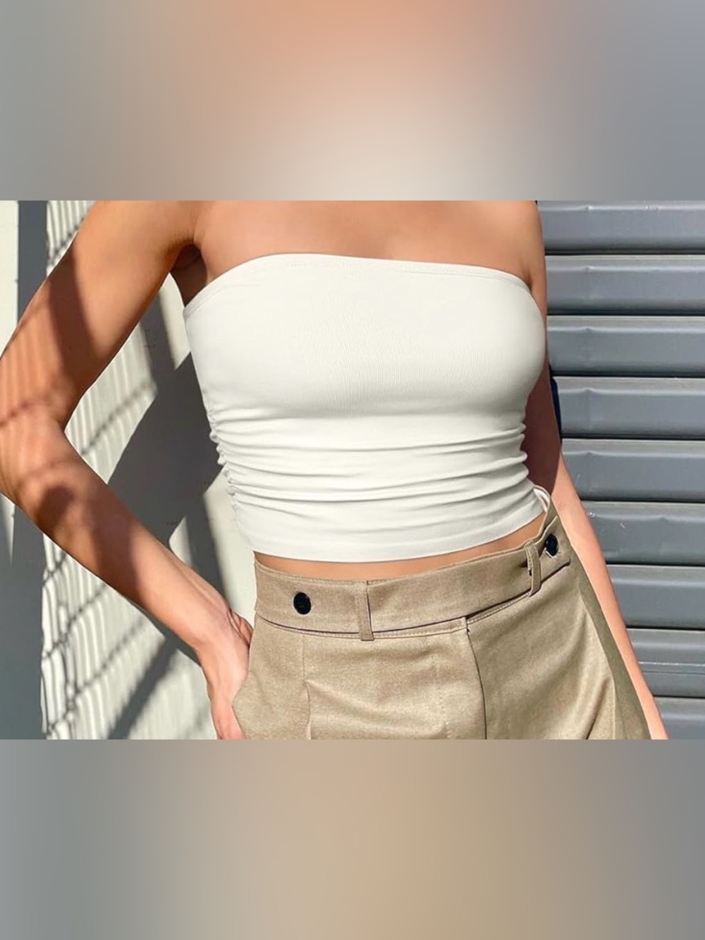 Strapless White Ruched Tube Crop Top - Women